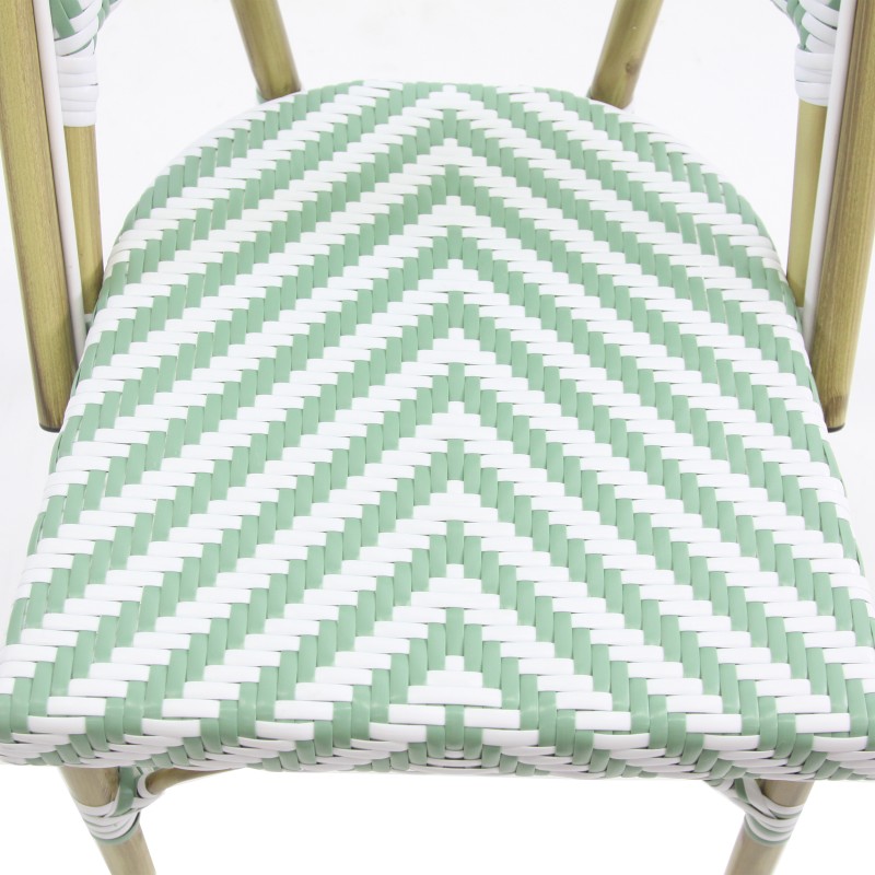 Veba - Paris chaise de bistrot en rotin  - Bambou-Blanc/Vert pastel