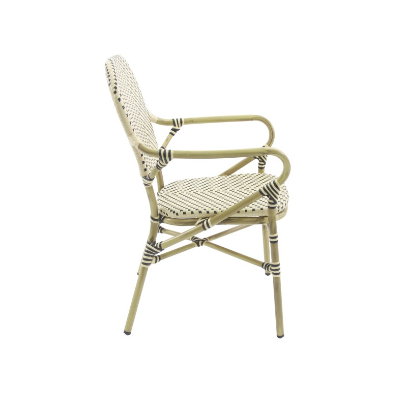 Veba - Tango chaise de bistrot en rotin - Bambou-Blanc/Noir
