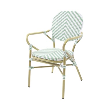 Veba - Tango chaise de bistrot en rotin - Bambou-Blanc/Vert pastel