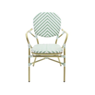 Veba - Tango chaise de bistrot en rotin - Bambou-Blanc/Vert pastel