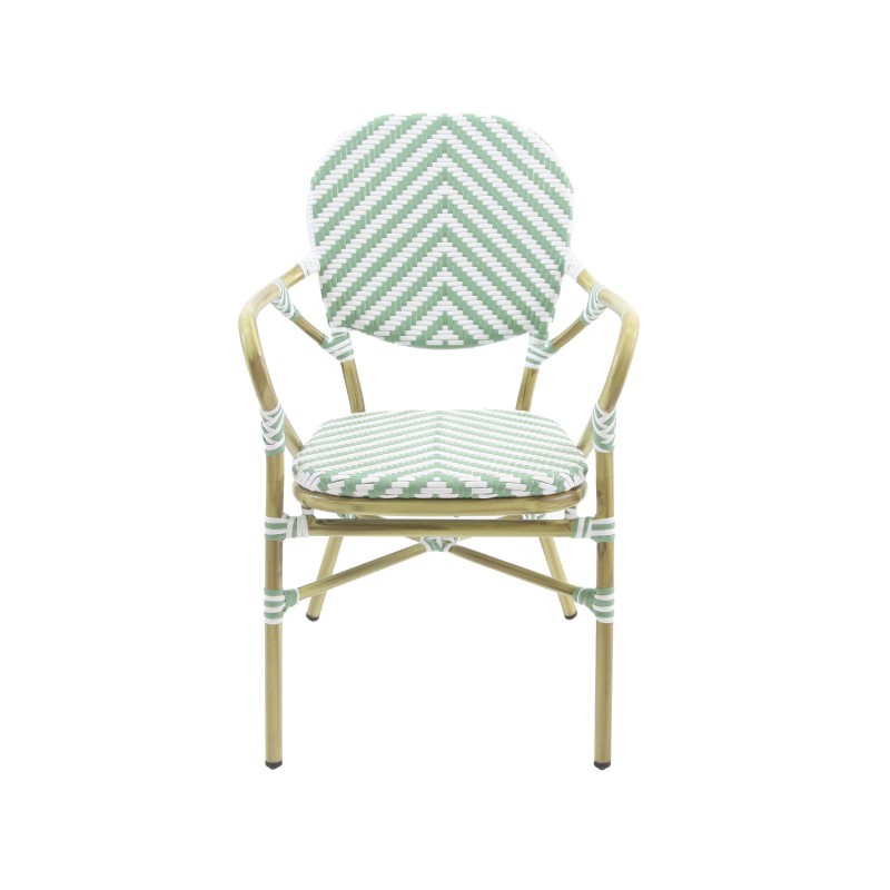 Veba - Tango chaise de bistrot en rotin - Bambou-Blanc/Vert pastel