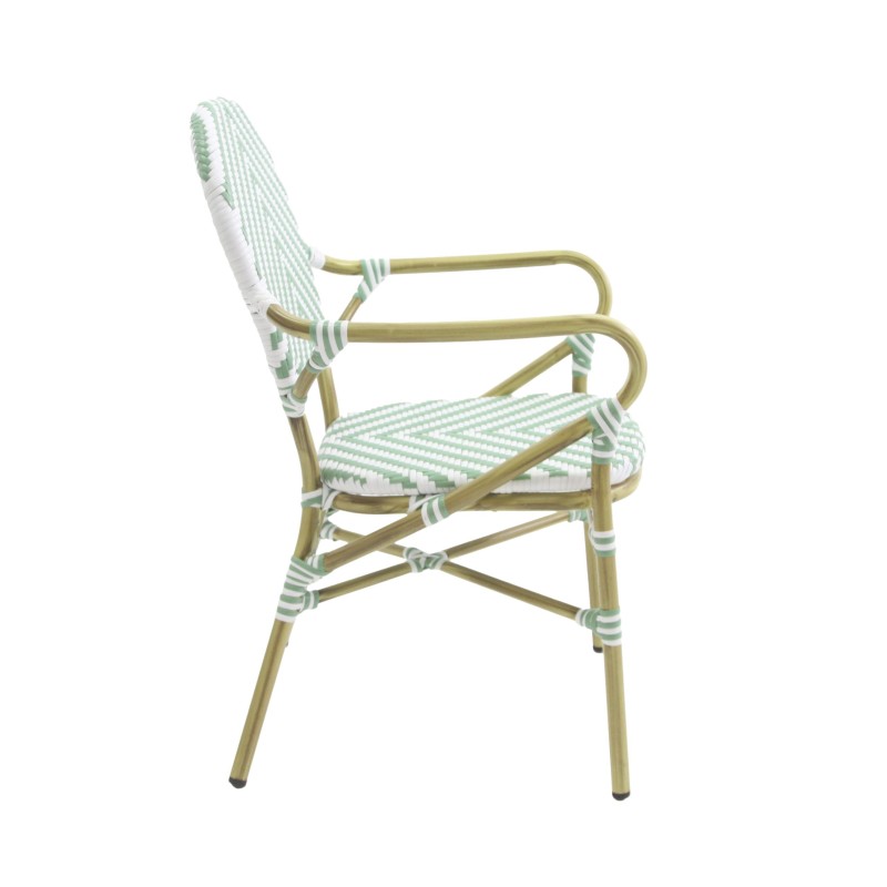 Veba - Tango chaise de bistrot en rotin - Bambou-Blanc/Vert pastel