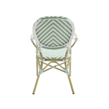 Veba - Tango chaise de bistrot en rotin - Bambou-Blanc/Vert pastel