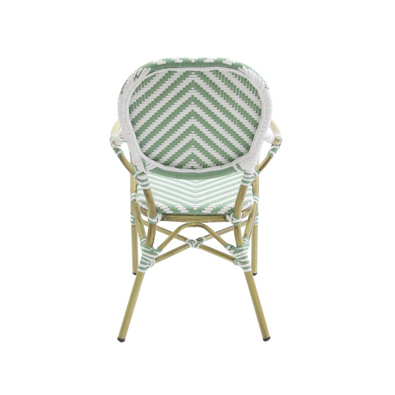 Veba - Tango chaise de bistrot en rotin - Bambou-Blanc/Vert pastel