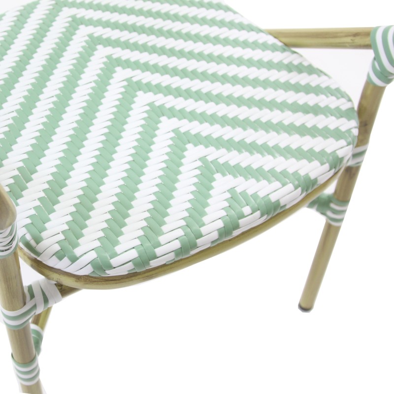 Veba - Tango chaise de bistrot en rotin - Bambou-Blanc/Vert pastel