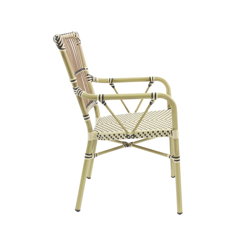 Veba - James chaise de bistrot en rotin - Bambou-Blanc/Noir