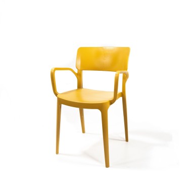 Veba - Wing chaise en plastique empilable avec accoudoirs, Jaune moutarde, 