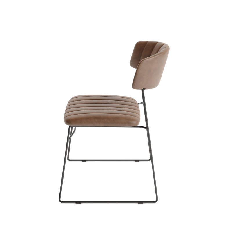 Veba - Mundo chaise empilable Cognac revêtement en cuir synthétique, ignifuge