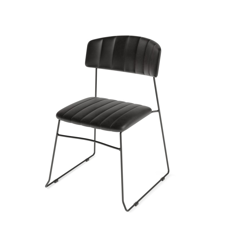 Veba - Mundo chaise empilable Noir revêtement en cuir synthétique ignifuge