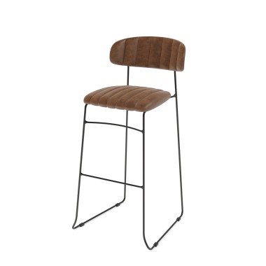 Veba - Mundo tabouret de bar Cognac revêtement en cuir synthétique ignifuge