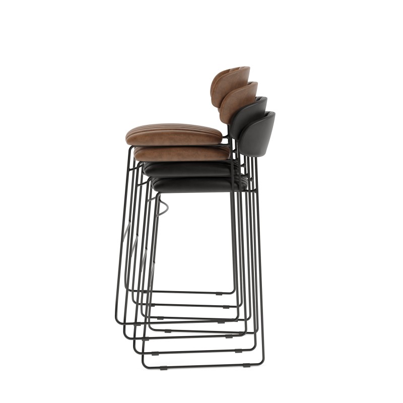 Veba - Mundo tabouret de bar Cognac revêtement en cuir synthétique ignifuge