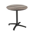Veba - X Cross table de bistrot avec piètement noir + plateau rond HPL Tropical Wood