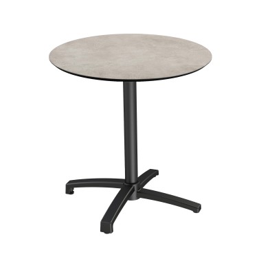Veba - X Cross table de bistrot avec piètement noir + plateau rond HPL Moonstone