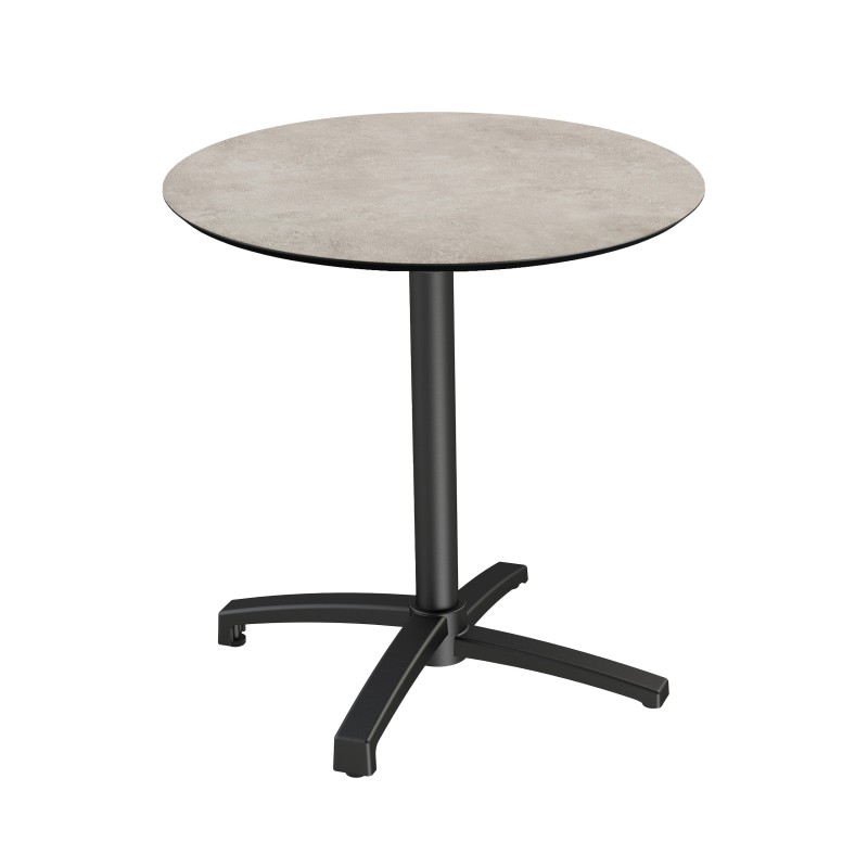 Veba - X Cross table de bistrot avec piètement noir + plateau rond HPL Moonstone
