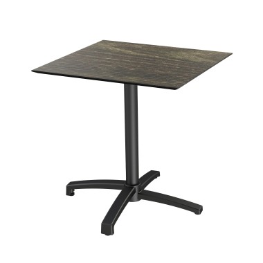 Veba - X Cross table de bistrot avec piètement noir + plateau carré HPL Riverwashed Wood