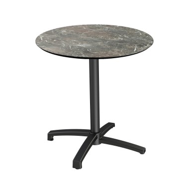 Veba - X Cross table de bistrot avec piètement noir + plateau rond HPL Galaxy Marble