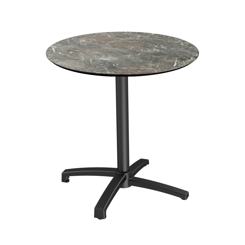 Veba - X Cross table de bistrot avec piètement noir + plateau rond HPL Galaxy Marble