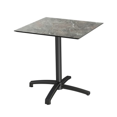Veba - X Cross table de bistrot avec piètement noir + plateau carré HPL Galaxy Marble