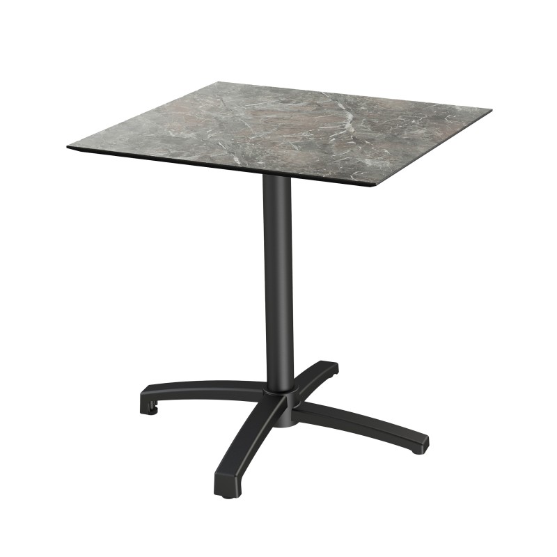Veba - X Cross table de bistrot avec piètement noir + plateau carré HPL Galaxy Marble