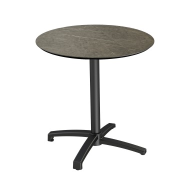 Veba - X Cross table de bistrot avec piètement noir + plateau rond HPL Midnight Marble