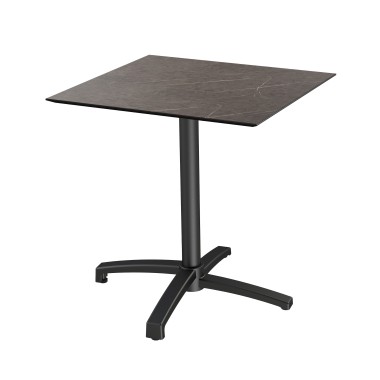 Veba - X Cross table de bistrot avec piètement noir + plateau carré HPL Midnight Marble