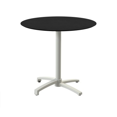 Veba - X Cross table de bistrot avec piètement sable + plateau  rond HPL noir