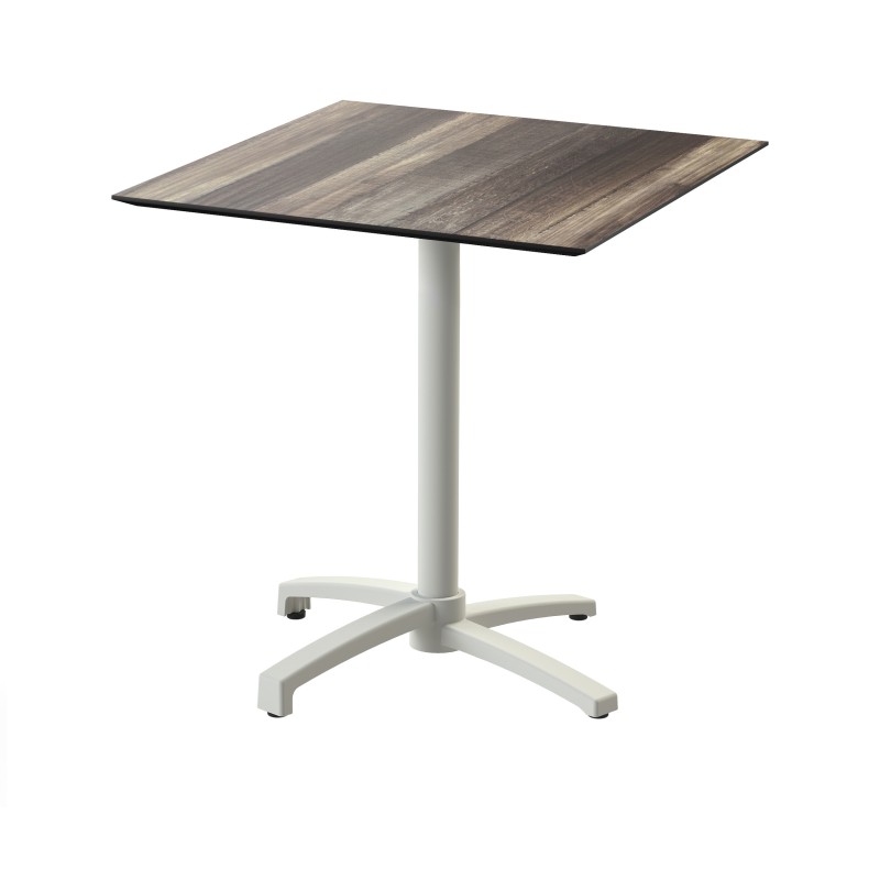 Veba - X Cross table de bistrot avec piètement sable + plateau carré HPL Tropical Wood