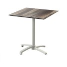 Veba - X Cross table de bistrot avec piètement sable + plateau carré HPL Tropical Wood