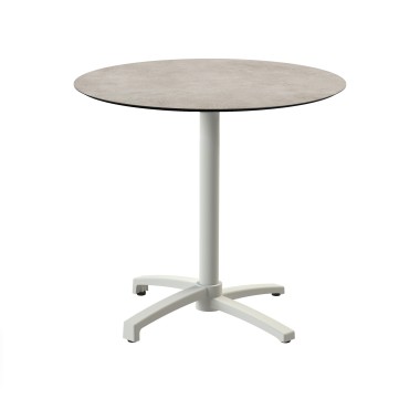 Veba - X Cross table de bistrot avec piètement sable + plateau rond HPL Moonstone