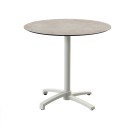 Veba - X Cross table de bistrot avec piètement sable + plateau rond HPL Moonstone