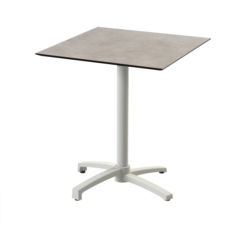 Veba - X Cross table de bistrot avec piètement sable + plateau carré HPL Moonstone