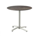 Veba - X Cross table de bistrot avec piètement sable + plateau rond HPL Riverwashed Wood