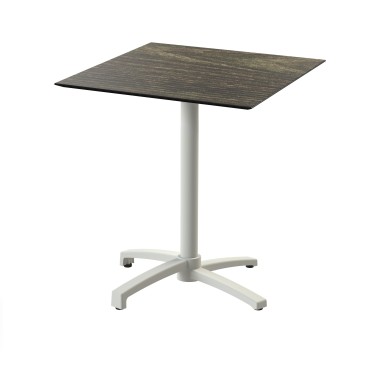 Veba - X Cross table de bistrot avec piètement sable + plateau carré HPL Riverwashed Wood