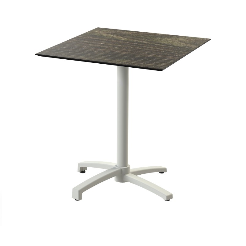 Veba - X Cross table de bistrot avec piètement sable + plateau carré HPL Riverwashed Wood