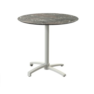 Veba - X Cross table de bistrot avec piètement sable + plateau rond HPL Galaxy Marble