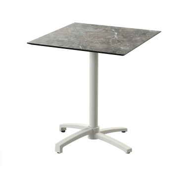Veba - X Cross table de bistrot avec piètement sable + plateau  carré HPL Galaxy Marble