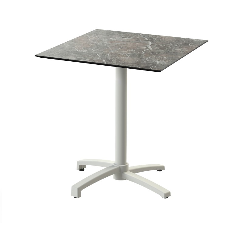 Veba - X Cross table de bistrot avec piètement sable + plateau  carré HPL Galaxy Marble