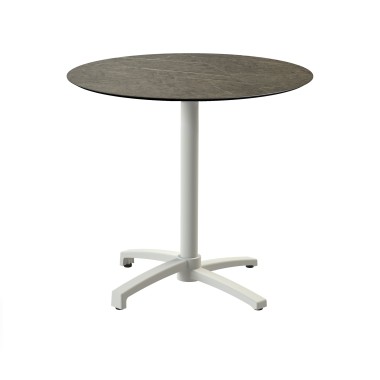 Veba - X Cross table de bistrot avec piètement sable + plateau  rond HPL Midnight Marble