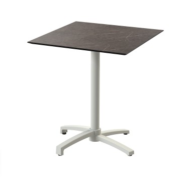 Veba - X Cross table de bistrot avec piètement sable + plateau carré HPL Midnight Marble