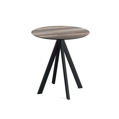 Veba - Infinity table de bistrot avec piètement noir + plateau rond HPL Tropical Wood