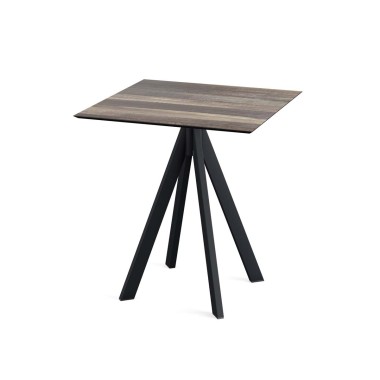 Veba - Infinity table de bistrot avec piètement noir + plateau carré HPL Tropical Wood