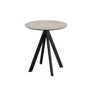 Veba - Infinity table de bistrot avec piètement noir + plateau rond HPL Moonstone