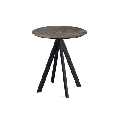 Veba - Infinity table de bistrot avec piètement noir + plateau rond HPL Riverwashed Wood