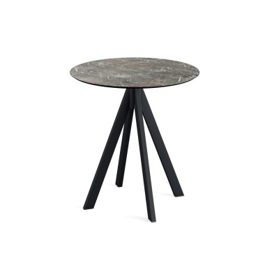 Veba - Infinity table de bistrot avec piètement noir + plateau rond HPL Galaxy Marble