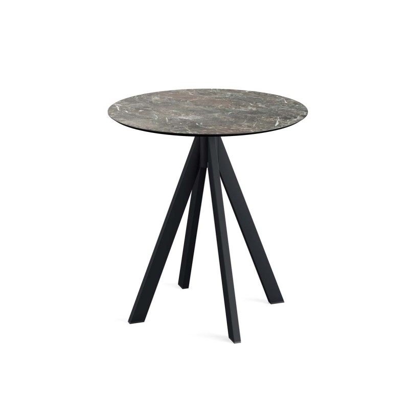 Veba - Infinity table de bistrot avec piètement noir + plateau rond HPL Galaxy Marble