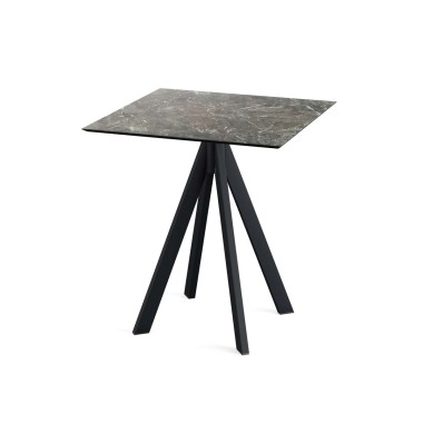 Veba - Infinity table de bistrot avec piètement noir + plateau carré HPL Galaxy Marble
