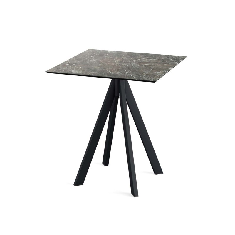 Veba - Infinity table de bistrot avec piètement noir + plateau carré HPL Galaxy Marble