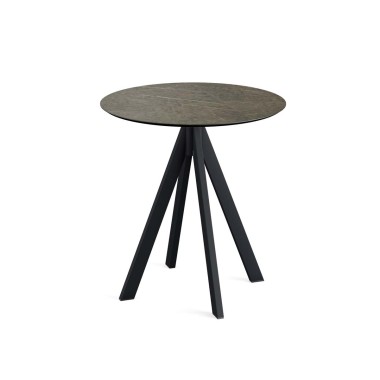 Veba - Infinity table de bistrot avec piètement noir + plateau HPL rond Midnight Marble