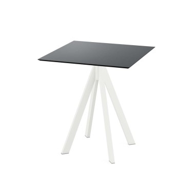 Veba - Infinity table de bistrot avec piètement blanc + plateau carré HPL noir 70x70 cm