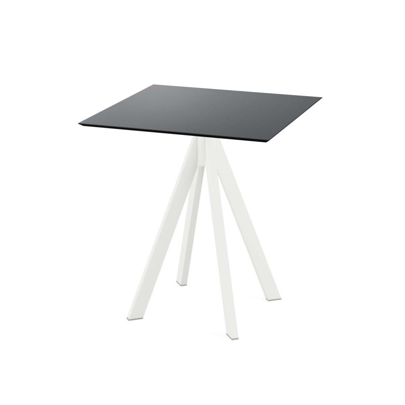Veba - Infinity table de bistrot avec piètement blanc + plateau carré HPL noir 70x70 cm